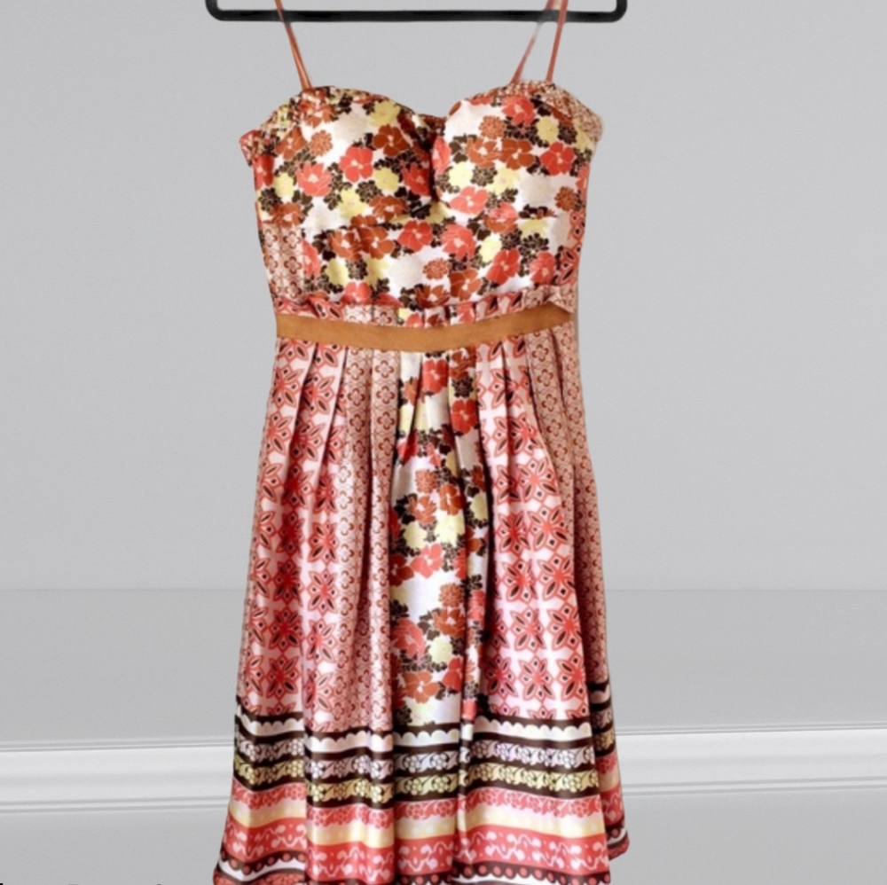 Max & Cleo Floral Boho Satin Strapless Summer Dress
